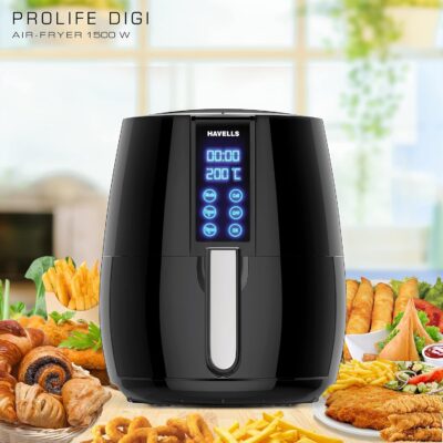 Havells Air Fryer Prolife Digi with 4L Capacity | Digital Touch Panel | Auto On/Off | 60 Min Timer | Basket Release Button | Air Filtration System | 2 Yr Warranty, Black|1230W
