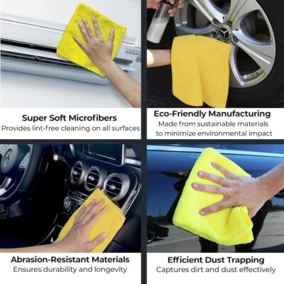 Microfiber Cloth (Grey, Pack of 4) 40x40 CMS - 350 GSM Thick Lint & Streak-Free Multipurpose Cloth - Automotive Microfibre Towel for Car Bike Cleaning Polishing Washing & Detailing