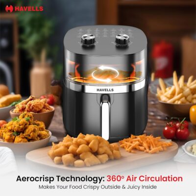 Havells Prolife Stellar Chef Air Fryer 5.5 Ltr | See Through Window | 1500 Watts, Black