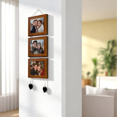 Art Street Set of 3 Photo Frames (5x5 Inch, Brown) | Wall Hanging Picture Frames for Home & Office Decoration