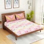 Spaces 100% Cotton Double Bedsheet Soft Feel Skin Safe Breathable 144 Tc Coral Bedsheet for Double Bed