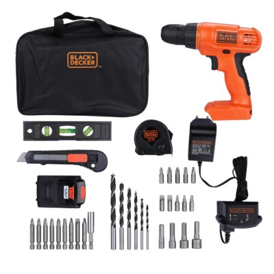 BLACK+DECKER BDCD120VA-IN 20V Li ion Cordless MAX Drill/Driver & Home Tool Kit, 10mm chuck size, 34 Piece set, Orange, 1 year warranty