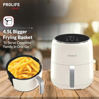 Havells Prolife Neo 4.5 L Air Fryer | Digital Display with Led | 8 Pre Set Menu | Auto ShutOff | Cool Touch Handle| 60 Min Timer | 1500W | 2 Yr Manufaturer Warranty| Ivory