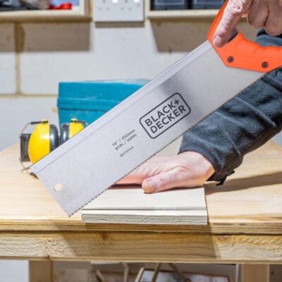BLACK & DECKER BDHT20346 350mm Hand-Powered Steel Mitre Box with Saw for Home, DIY & Professional, 6 Months Warranty, ORANGE & BLACK