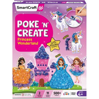 Art & Craft Kit - Poke Art Princess Wonderland for Kids Ages 4, 5, 6, 7, 8, 9, 10 Years Old, Create 5 Princesses, 2 Castles & Unicorn, Smart Birthday Gift for Girls & Boys, Fun Activity Kit
