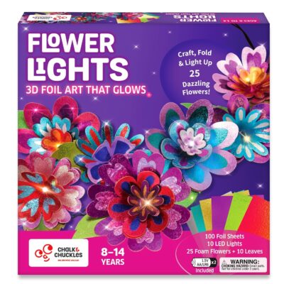 Flower Lights- DIY Foil Art and Craft Kit for Girls 9-12, Make 3D Flower String with 10 LED Bulbs, Mess Free Creative Toy & Room Decor, Birthday Gift for Kids Age 8+ Years