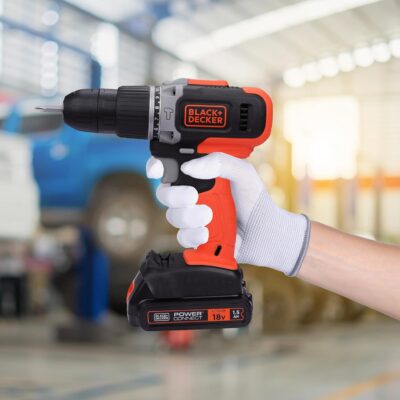 BLACK+DECKER Bcd003C1 18V 10Mm Cordless Variable Speed Hammer Drill Machine With 1X1.5Ah Li-Ion Battery& Led Backlight for Home& DIY Use,1 Year Warranty, Orange& Black