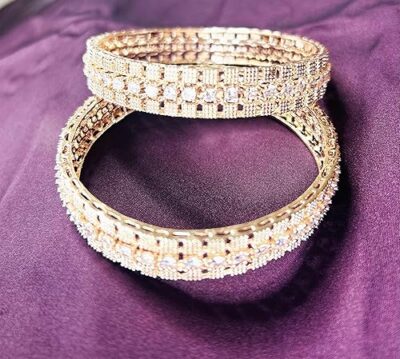 Elegant Rose Gold Crystal BangleS, Rhinestone Encrusted Design, Fashion Jewellery, Set of 2