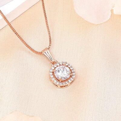 Fashion Jewellery for Women Rosegold Plated CZ Sparkling White Crystals Enhanced Pendant with Chain/Pendant Necklace Versatile Chic for Girls and Women-G-AD001-RGWE PENDANT