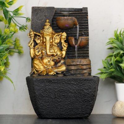 Global Grabbers Polyresin Table Top Water Fountain with LED Lights – Indoor/Outdoor Home Decor & Gift Item (Mini, GOL_BRO-SF21)