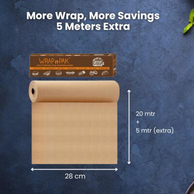 Wrapping Paper Roll | 11x 20+5 Meter | Food Grade | Lab Tested | Oil Resistant & Non-Soggy | Reheatable | Parchment Paper (Plain Brown - Pack of 1)