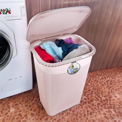Joyo Drop Laundry Multipurpose Plastic Laundry Basket/Bin/Hamper/Bucket/Storage Organizer With Lid, 54 Ltr - Royal Light Brown