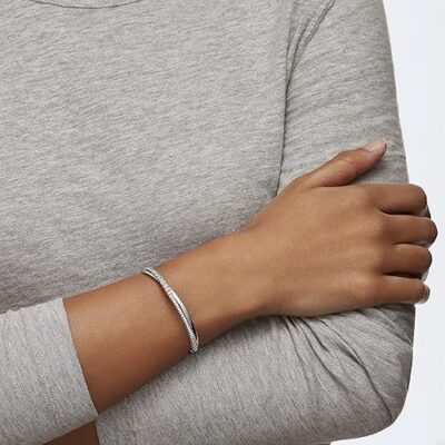 Hyperbola bangle, White, Rhodium plated