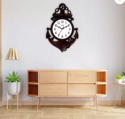 Analog 39 cm X 26 cm Wall Clock (Black, with Glass, Standard)