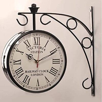 SellPlus Black Iron 12 inch Victoria Station Clock London Vintage Wall Clock Retro Wall Clock Double Sided Wall Clock Antique Clock (White) (12 Inch) On Festive Season 2 Toran
