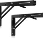 12 Inch (30cm) Folding Shelf Brackets – Heavy Duty Wall Mount Black Metal Braces (Set of 2)
