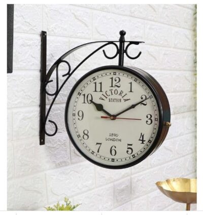 Double-Sided Wall Clock | Trending Design | Classic Hanging Bracket Clock for Home & Cafe Decor (8 inch Black Body)