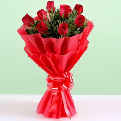 EG2i Fresh 8 Red Rose Bouquet with Gift Wrapping | Romantic Floral Bunch for Birthday, Anniversary, Wedding, Valentine’s Day & Mother’s Day | Same Day Delivery
