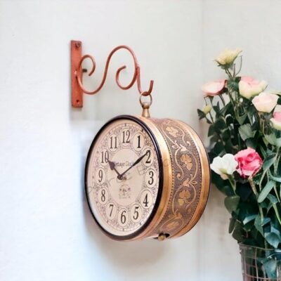 Double Sided Railway Station Iron Wall Clock for Living Room 8 Inches