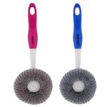 KWEL Long Handle Stainless Steel Wire Grill Brush with Hanging Hole – Multipurpose Sink & Kitchen Cleaning Brush with Plastic Handle (Pack of 2, Multicolor)