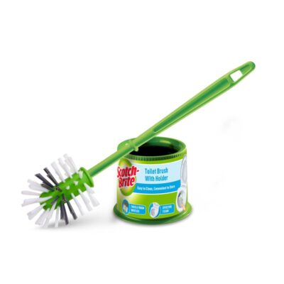 Scotch-Brite Round Toilet Brush with Holder | Durable & Easy Grip | Corner Cleaning | Green | Pack of 2