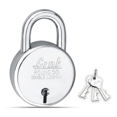 Link Locks Round Padlock – 50mm, Stainless Steel, 3 Keys, Weather Resistant (Silver Finish, 2-Year Warranty)