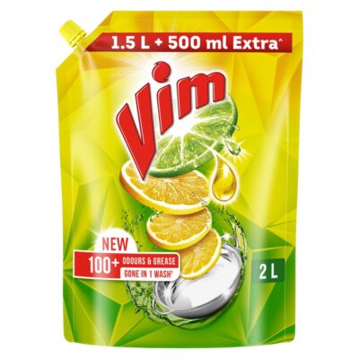 Vim Fresh Lemon Dishwash Liquid Gel 2L Refill Pack | No Residue | Grease Cleaner for Utensils | Kitchen Soap Super Saver