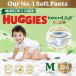 Natural Soft Premium Baby Diaper Pants, Our No.1 Soft Pants, Medium (M) Size (7-12 Kgs), Monthly Pack of 120 diapers | Cloud Softness All over with India's 1st Cloud Touch Belt