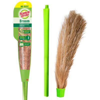 Scotch-Brite No-Dust Broom with Long Handle | Flexible, Water-Resistant & Multi-Use | Easy Floor Cleaning | Green | Pack of 1