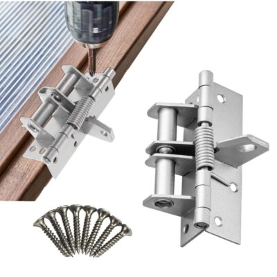 Jubobu Automatic Door Hinge – Heavy Duty Self-Closing Spring Hinge with 90° Positioning (Silver, 4 Inch)