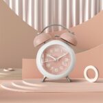 Alloy Steel, Glass Twin Bell Edition Vintage Look With Night Led Display Table Alarm Digital Clock, Home Decor, Size :12X10X6 Cm, Small (Pink)