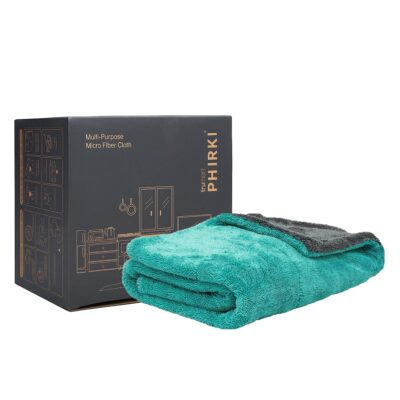 Microfiber Cloth for Car – 1200 GSM, 40x60 cm, 1 Pc Aqua Blue & Grey Twisted Loop Super Absorbent Towel, Edgeless Plush Pile, Lint-Free Cloth for Drying & Detailing