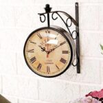 Metal London Vintage Victoria Double Sided Station Analog Wall Clock With Dial (Black, Brown, 8 Inches Dial Size)
