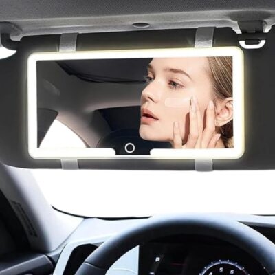 Car Sun Visor Vanity Mirror with LED Lights | Touch Sensor, 3 Color Modes & Stepless Dimming Makeup Mirror for Cars