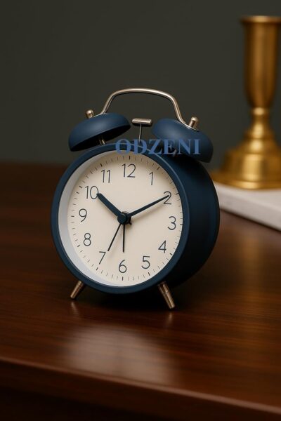 Classic Twin Bell Analog Alarm Clock – Retro Metal Table Clock with Night Light & Loud Ringer – Ideal for Bedroom, Office, or Study (Blue)
