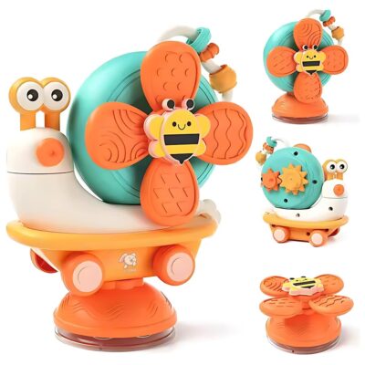 Storio 5-in-1 Baby Suction Spinner Toy – Orange & Cream