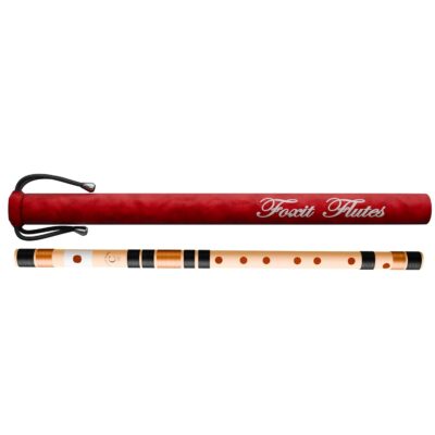 FOXIT MUSICAL Right Handed C Natural With Velvet Cover | Tuned With Tanpura A=440Hz | PVC Fiber (Beige Flute With Black & Orange Threads)