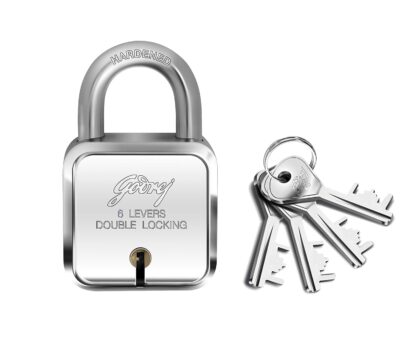 Godrej I-Square 6 Lever Padlock – 50mm, 4 Keys, Double Locking, Corrosion Resistant (Silver Finish)