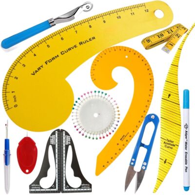 Artonezt Professional Fashion Design Tool Kit | 12 Pcs Pattern Drafting Ruler Set with French Curves, Armhole Curve, Sleeve Curve, Measuring Tools & Sewing Accessories