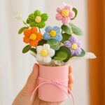 VRB Dec Artificial Crochet Flower Bouquet | Handmade Multicolor Daisy Bunch | Home & Office Decor, Wedding, Party & Festive Gifting | Pack of 1