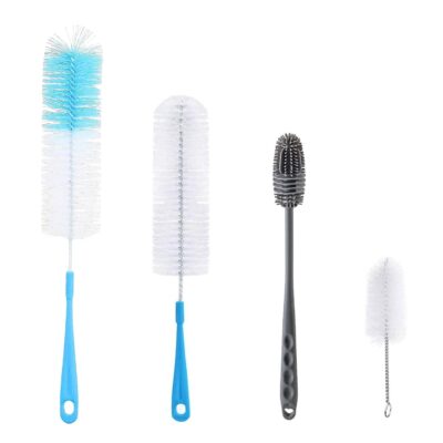 ALOUD CREATIONS 4Pc Combo Long Handle Silicone Bottle Cleaning Brushes – For Water Bottles, Baby Bottles, Glassware, Vases & Containers