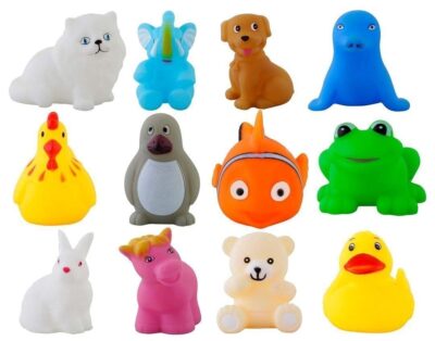 Mix Animals Bath Toy Set – 12 Pcs Colorful Rubber Squeaky Toys