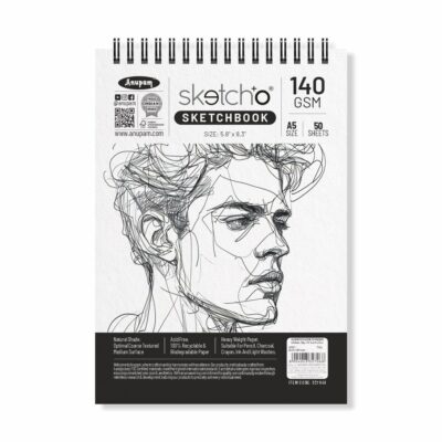 Anupam Sketch-O A5 Sketchbook | 50 Sheets (100 Pages) | 140GSM Acid-Free Spiral-Bound Drawing Paper | Top Sketchpad for Artists, Kids & Professionals