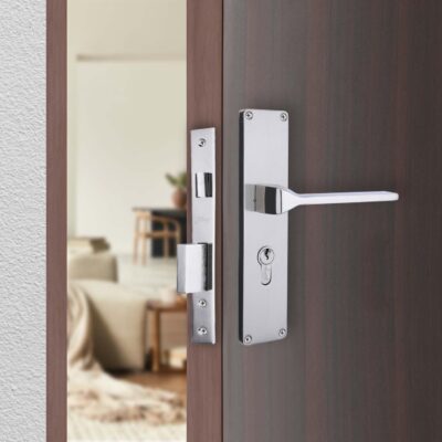 Godrej Mortise Door Lock Handle Set – 200mm NEH-16 1CK Europrofile, 5 Pin Brass Tumbler, Satin Steel Finish, 5-Year Warranty