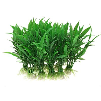 CNZ 10-Piece Green Plastic Aquarium Tank Plants – Artificial Grass Decorations for Fish Tanks (4.5" Tall)