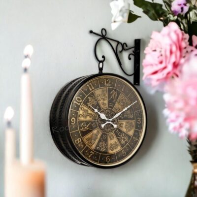 Black & Brass Double Analog Sided Clock/One Year Warranty / 6570-12-BZ, 30x30 Cm