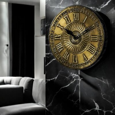 Hand-Crafted Wood And Brass Wall Clock / 10 Inches (25 Cm'S) / Pure Brass/Hand-Hammerred Art Work/Antique Finish, Analog