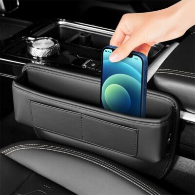 Car Organizer Car Seat Pocket Automobiles Organizer For Console PU Leather Front Seats Side Seam Car Accessories Interior Organizer Console Car Organizer For Phone, Glasses, Keys, Cards,Black