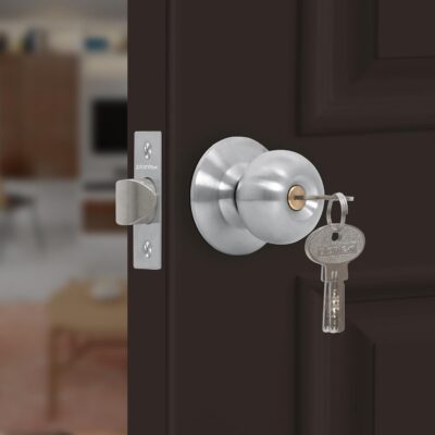 Plantex Stainless Steel Cylindrical Door Lock – Tubular Door Knob with 3 Keys, Matt Finish (For Main Door & Bedroom)