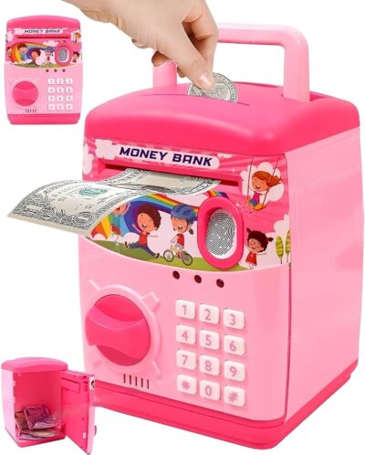 Umadiya Kids ATM Piggy Bank with Fingerprint & Password – Pink